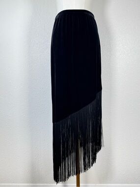 VTG Y2K Velvet Fringe Skirt Asymmetrical Gothic glam festival Whimsigoth Black S